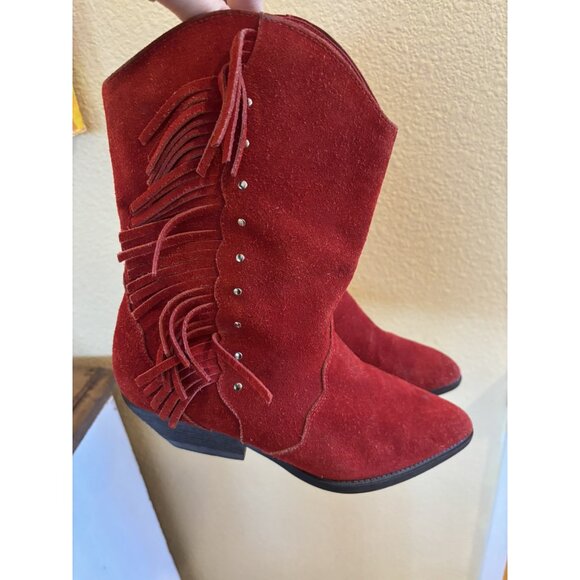 Arizona Jean Company Red Suede Leather Western Cowboy Pointed Toe Boots 7M - Picture 8 of 14